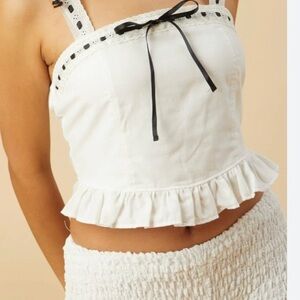 NWT Thirty Thirty White Lace Trim Cami Top with Black Bow size Large